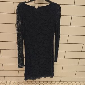 Diane Von Furstenberg Navy Long Sleeve Lace Dress